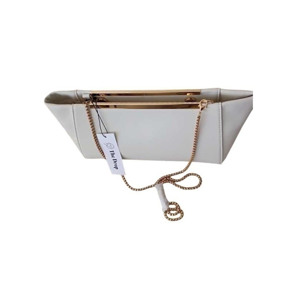 NWT The Drop White Structured Crossbody Clutch Bag Gold Chain Metal Bar Detail - Picture 2 of 6